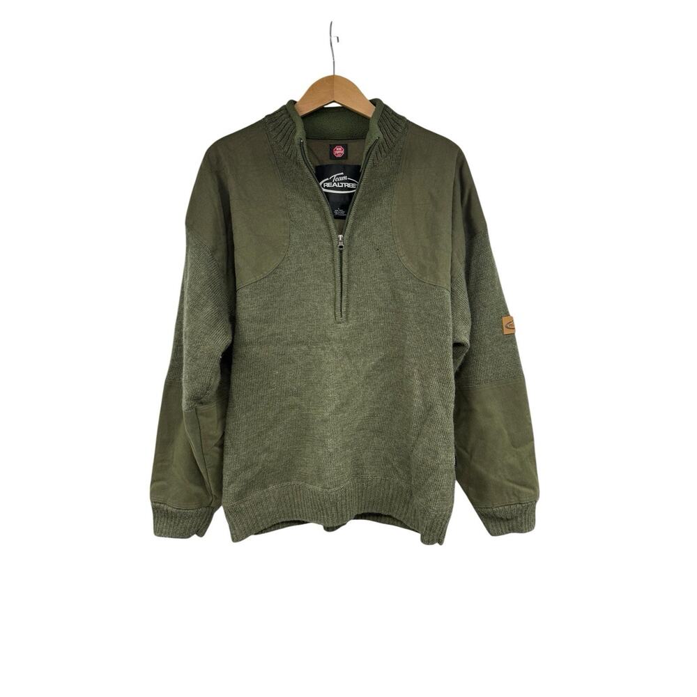 Team Realtree Windstopper Pullover Wool Green Sweater Quarter Zip Size Large